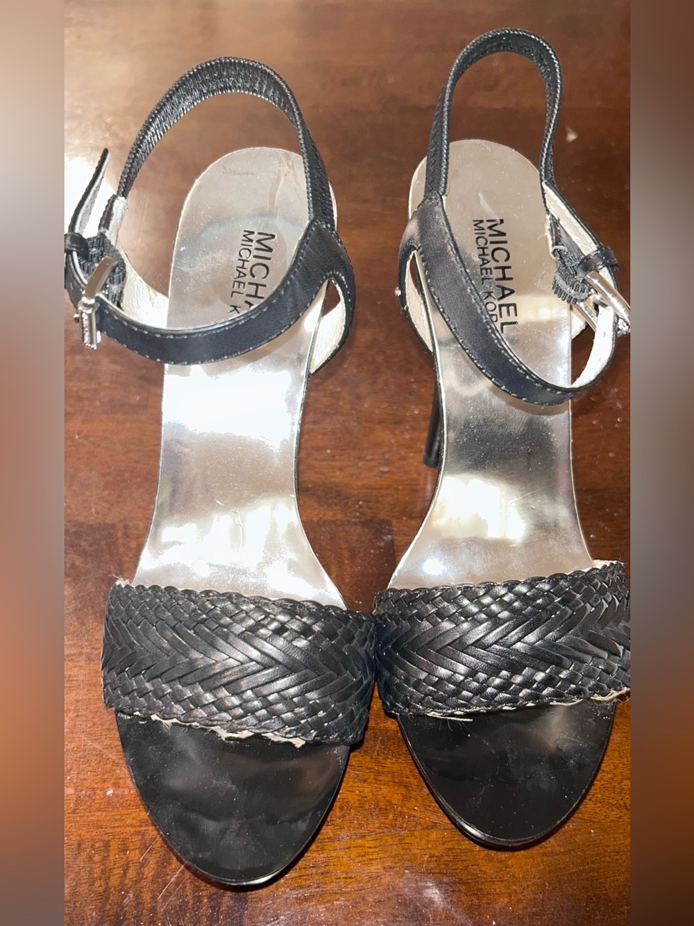 MICHAEL Michael Kors Black Braided Leather Ankle-Strap Heels